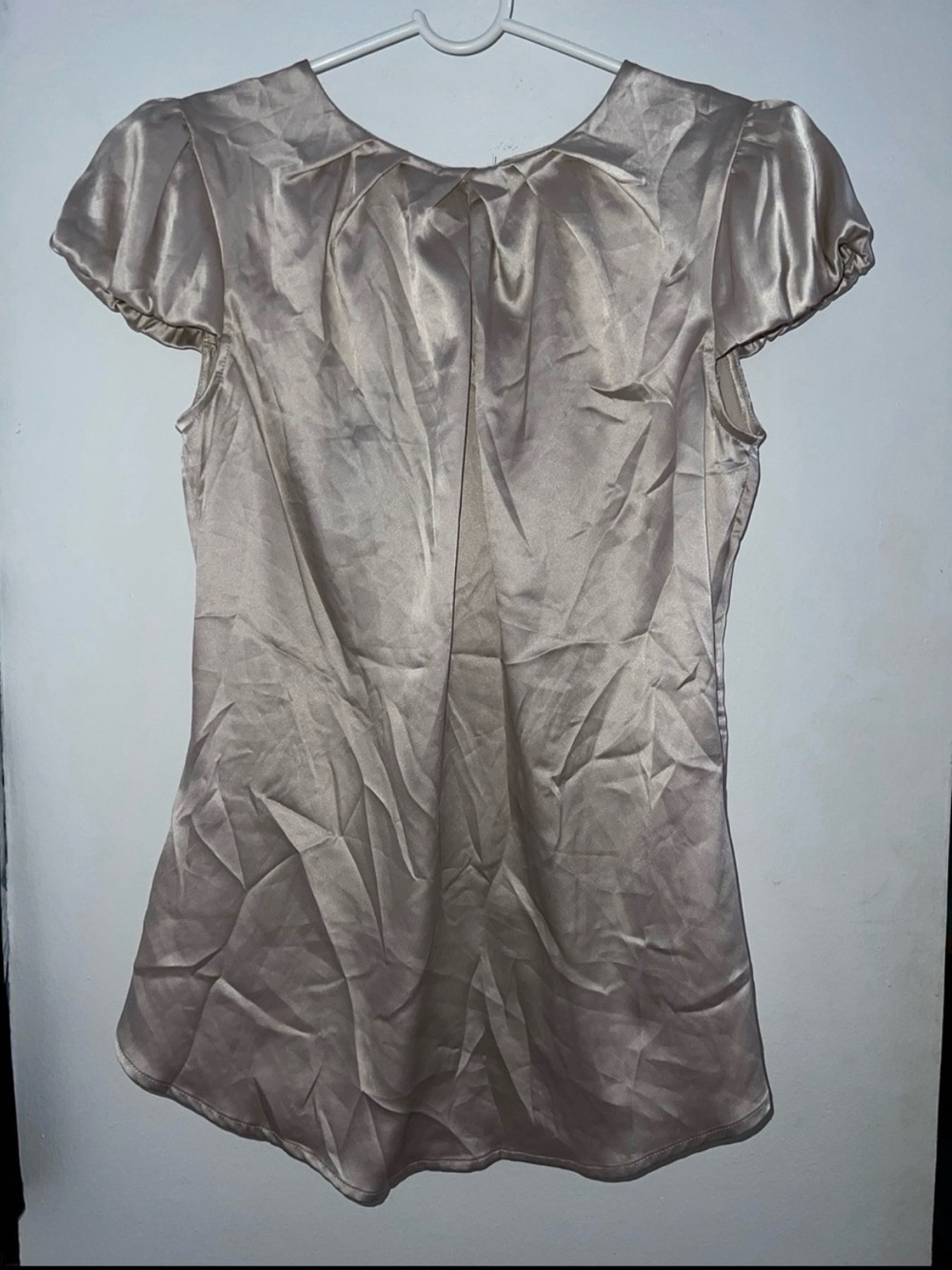 Mango Satin Short Sleeve Blouse in Light Beige